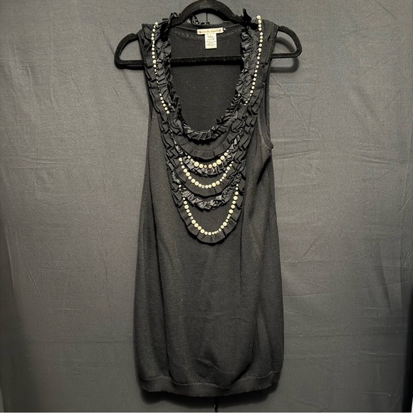 Nanette Lepore Dresses & Skirts - Nanette Lepore Black Sleeveless Merino Wool Dress with Silk and faux pearl trim